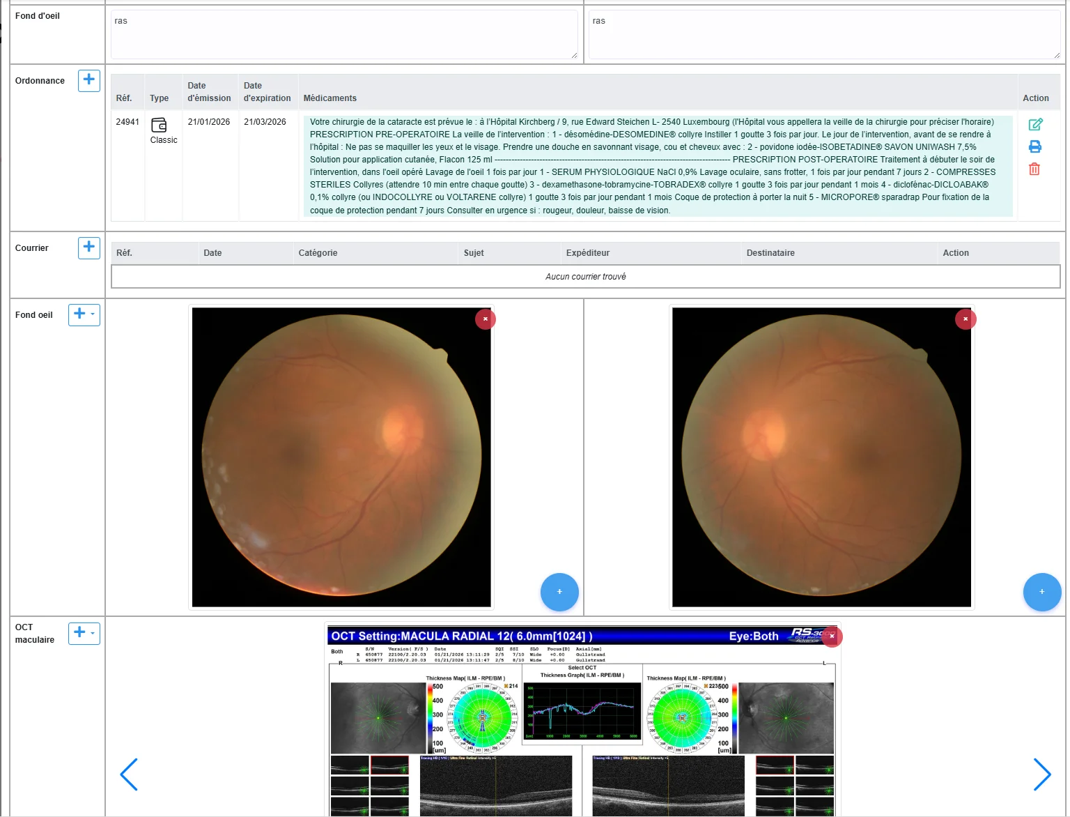 Image gallery with fundus photos and macular OCT